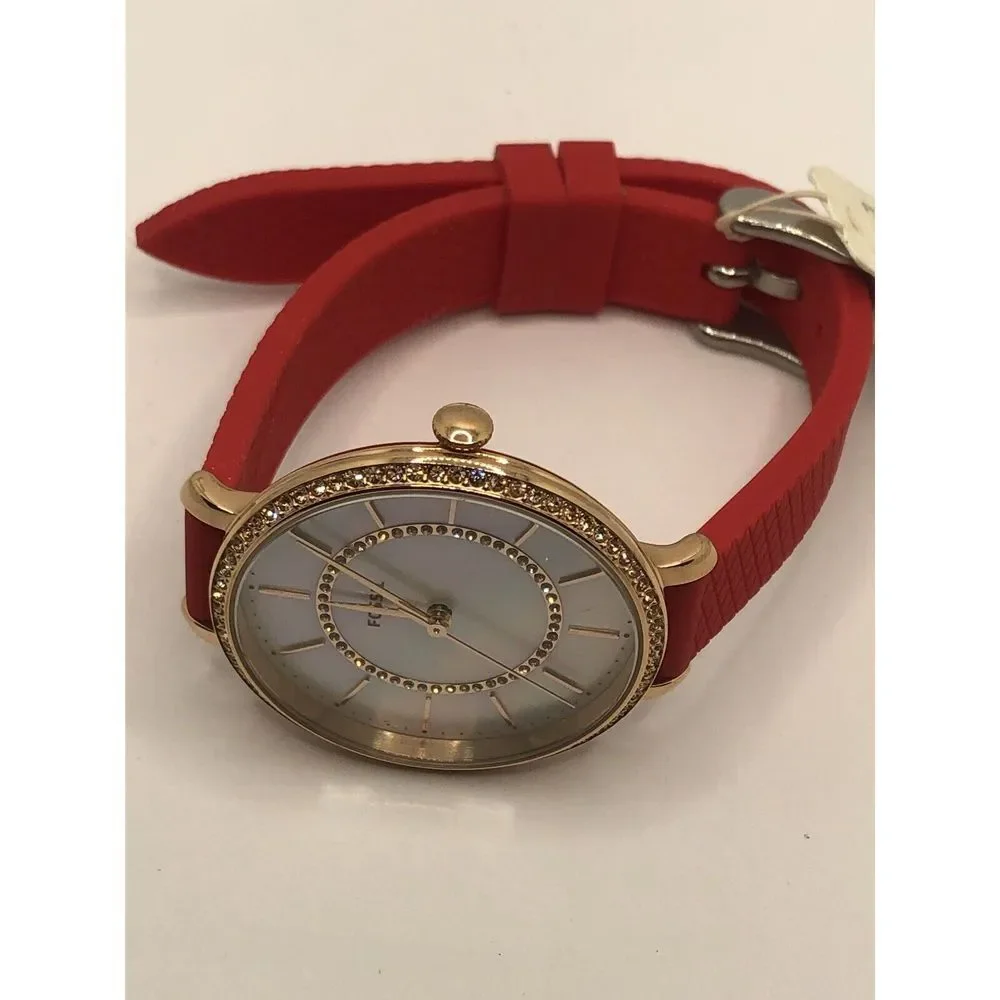 Fossil ES4452 Women's Red Silicone Analog Dial Quartz Genuine Wrist Watch OP632